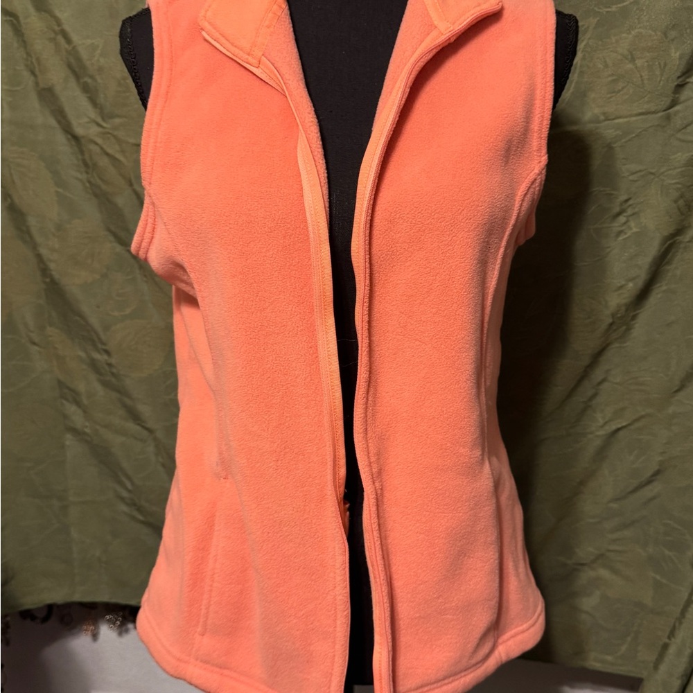 L.L. Bean Salmon Orange Fleece Zip-Up Vest with Pockets Sz M